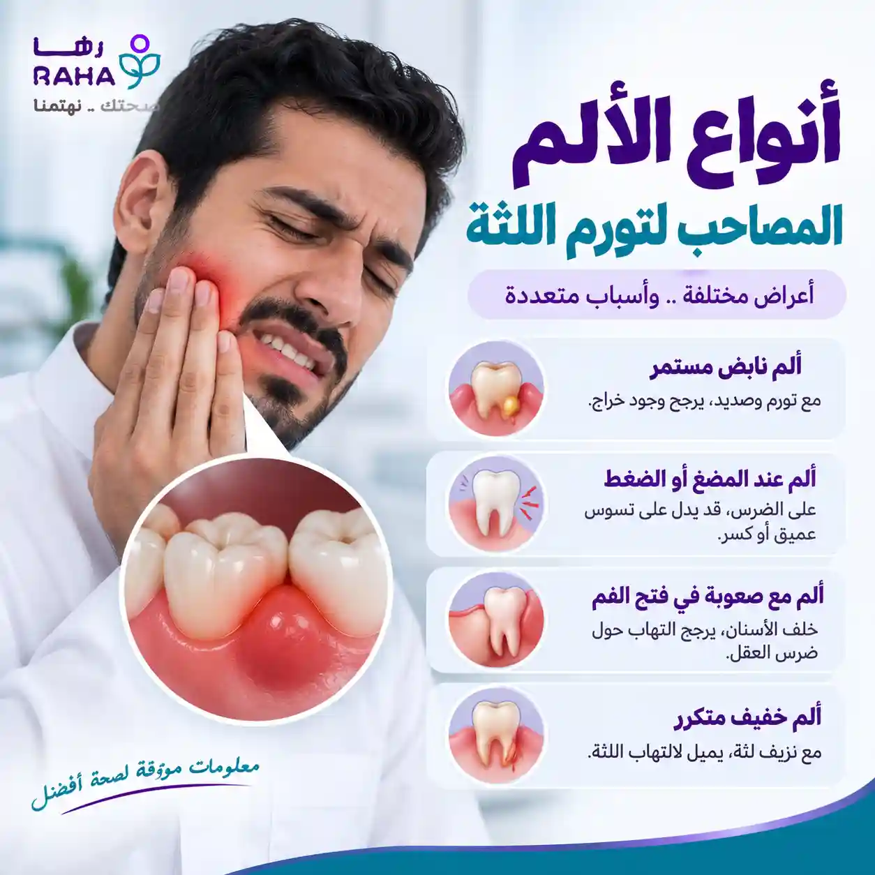 أنواع الألم المصاحب لتورم اللثة